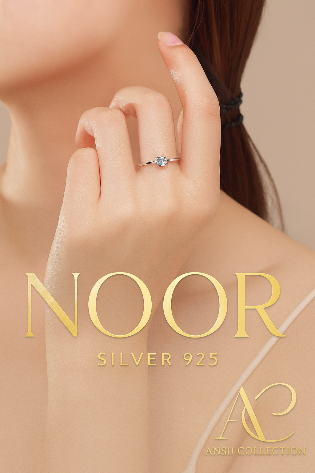 Noor ||Sterling Silver Classic Square Cubic Zirconia Ring ||Simple & Elegant