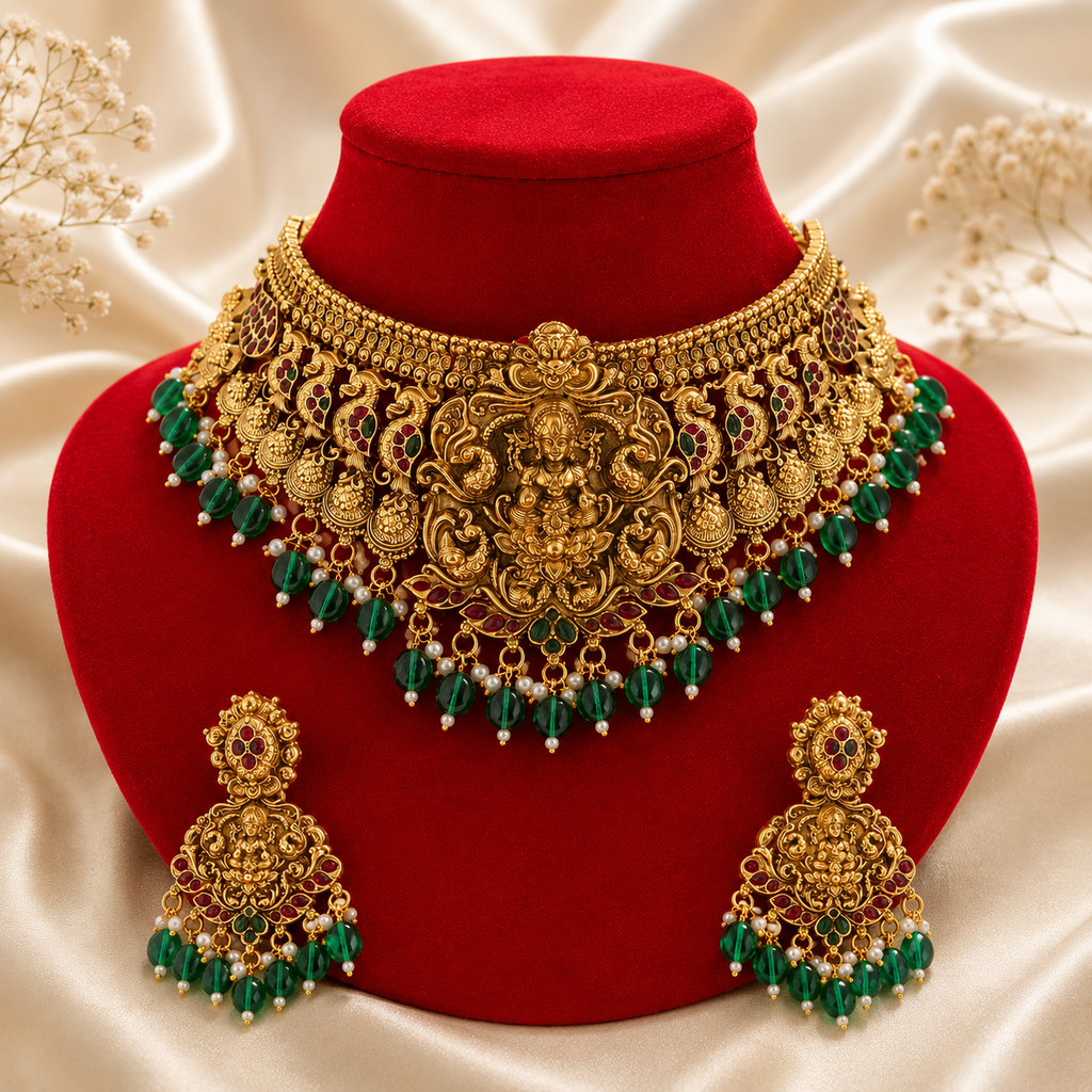 Premium Antique Gold Temple Choker Set – Royal Bridal Jewellery