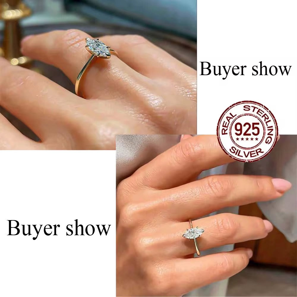 Marquise Cut Cubic Zirconia Ring | Real 925 Sterling Silver | Silver & 18K Gold Plated Gold Plated on Real 925 Sterling Silver