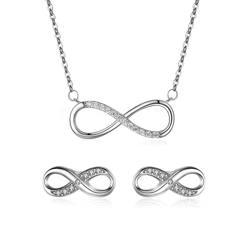 925 STERLING SILVER INFINITY CZ NECKLACE & EARRINGS SET