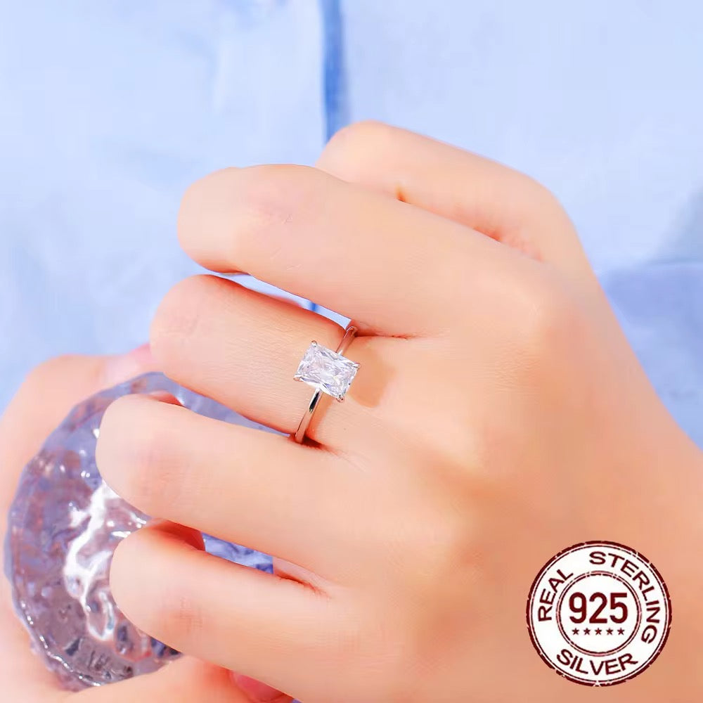 Emerald Cut 925 Sterling Silver CZ Ring – Timeless Rectangle Elegance