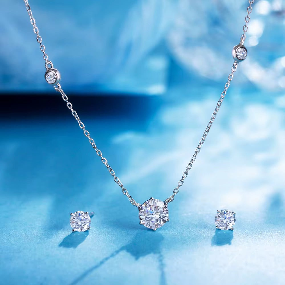 925 Sterling Silver Cubic Zirconia Necklace & Stud Earrings Set – Simple Everyday Elegance