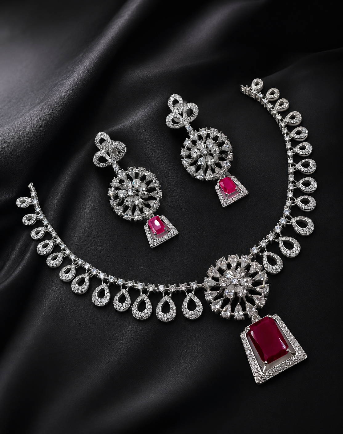 Noor Pink AD Necklace & Earring Set