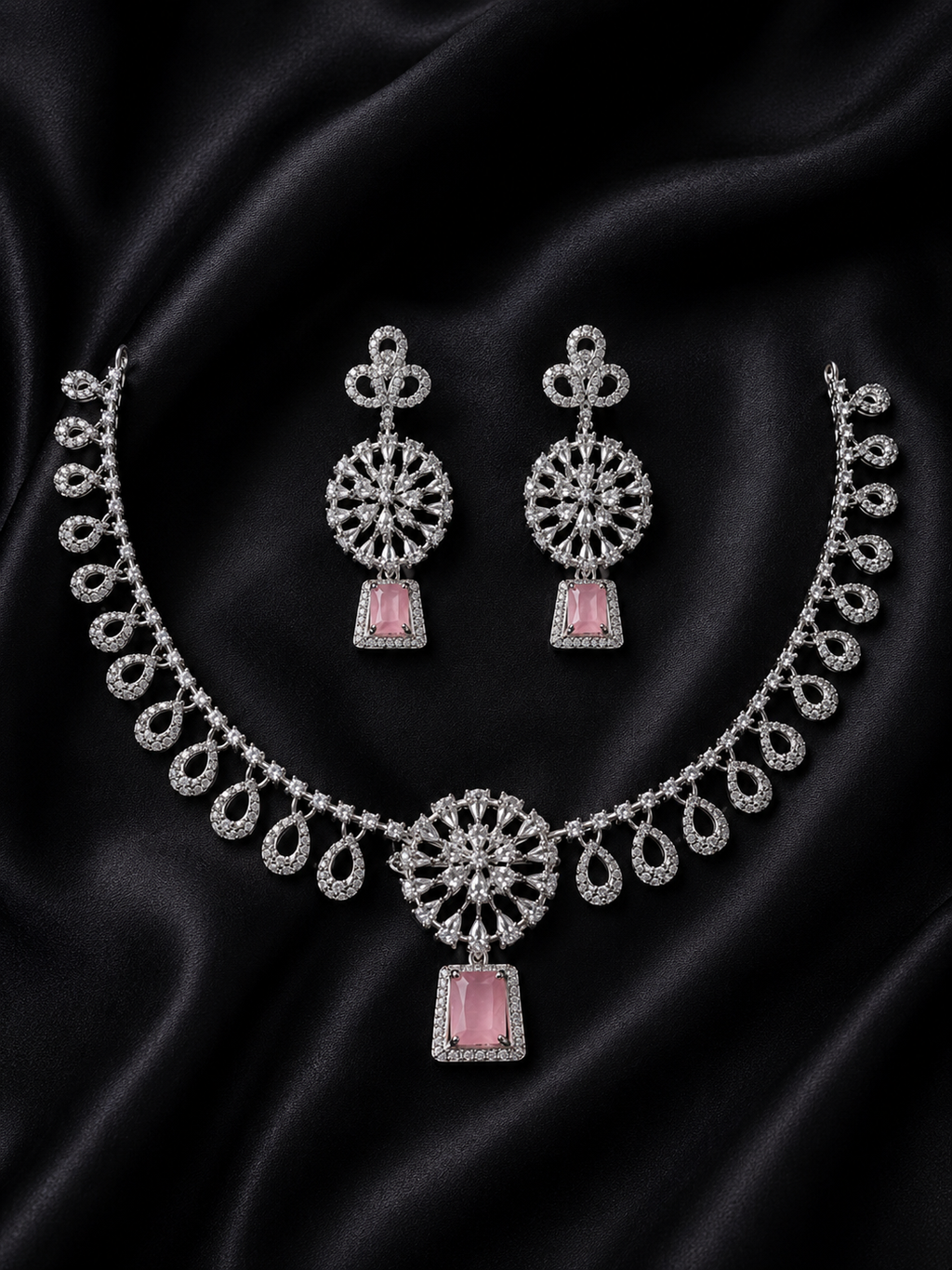 Noor Pink AD Necklace & Earring Set