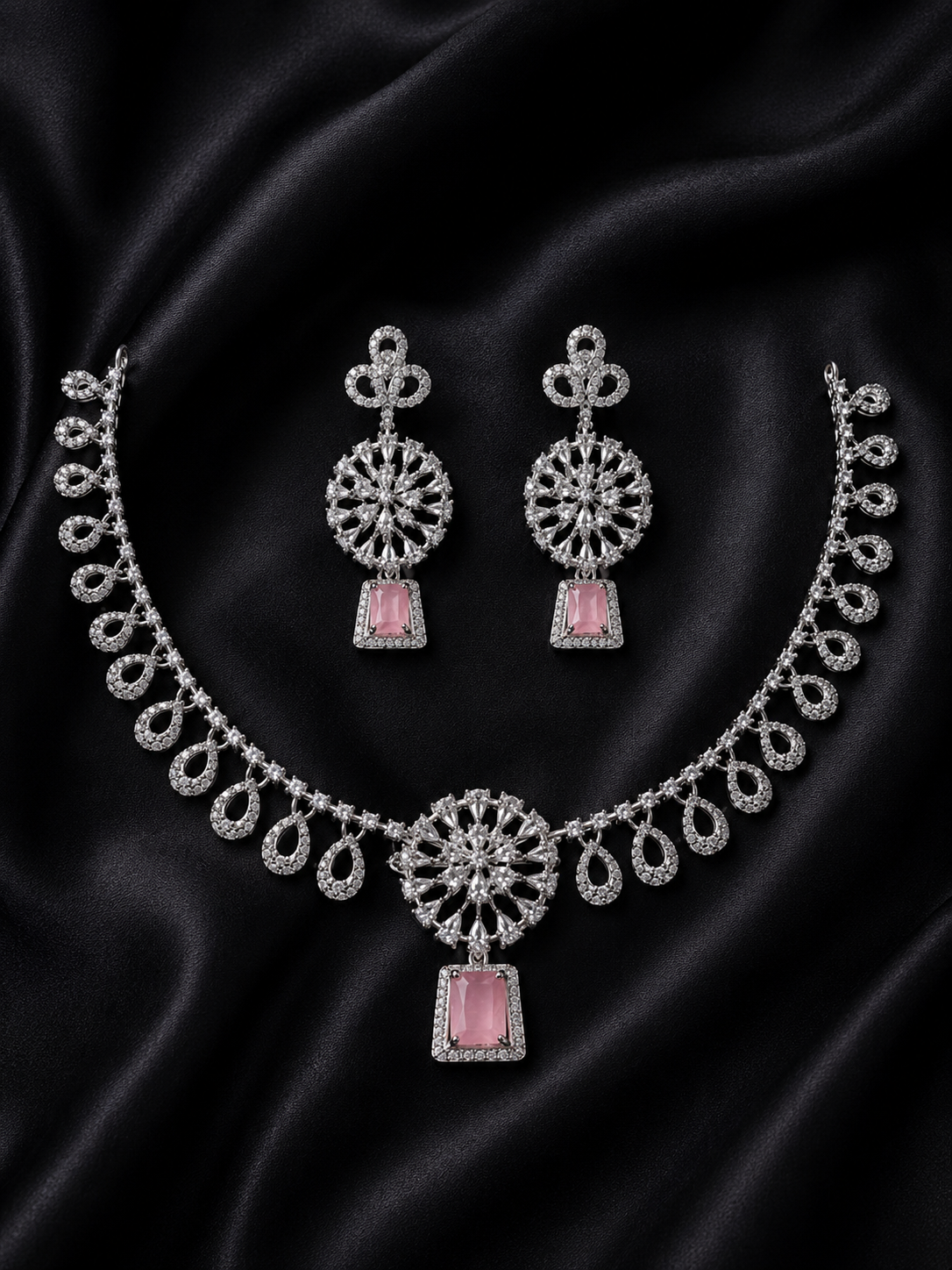 Noor Pink AD Necklace & Earring Set