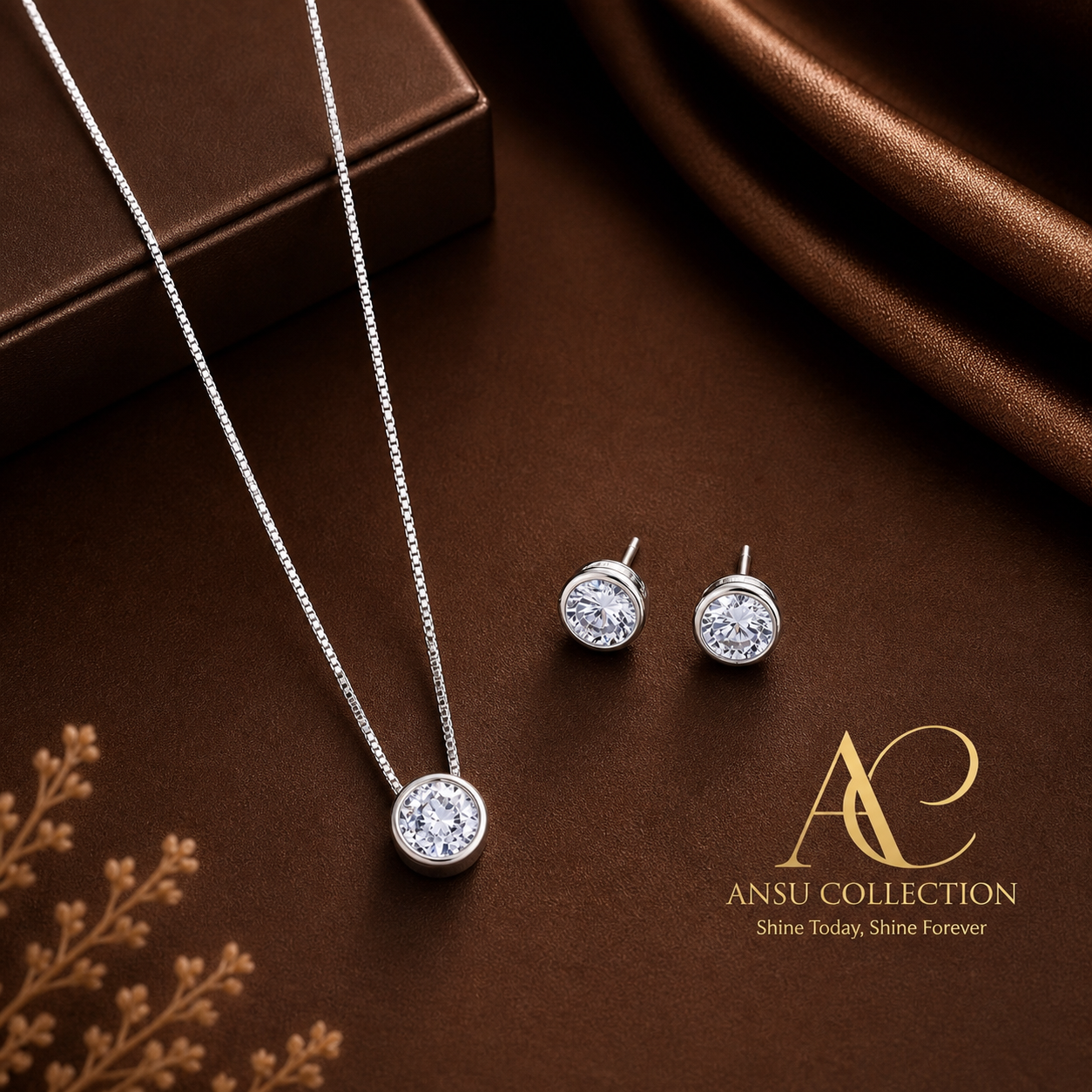925 Sterling Silver Round CZ Necklace & Stud Earrings Set | Everyday Elegant Jewellery