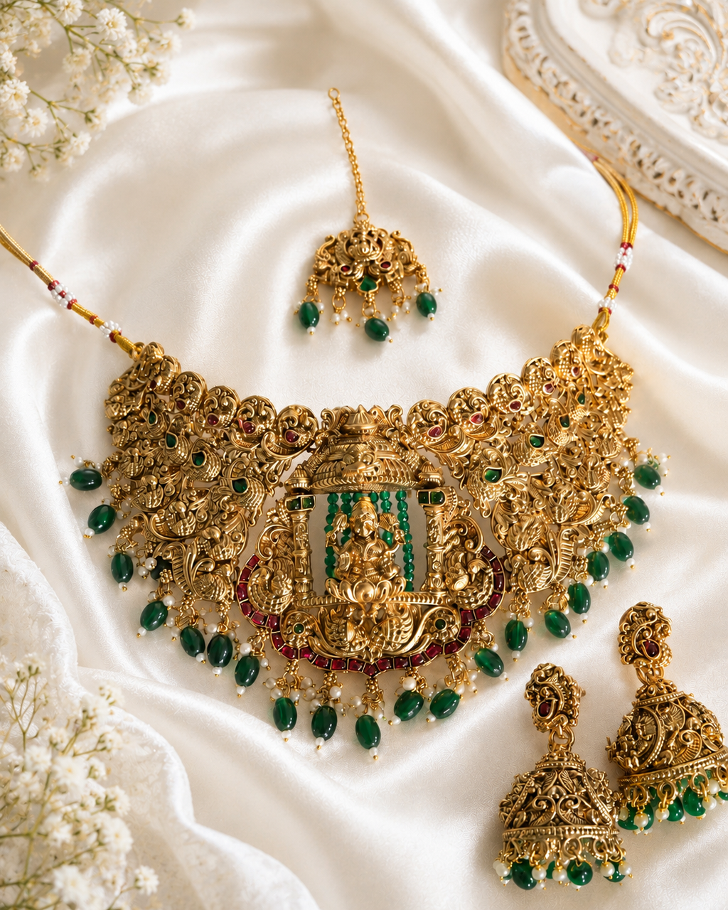 Maya Temple Necklace & Earrings Set – Traditional Luxury