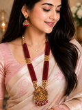 Maroon Crystal long Necklace with earring set