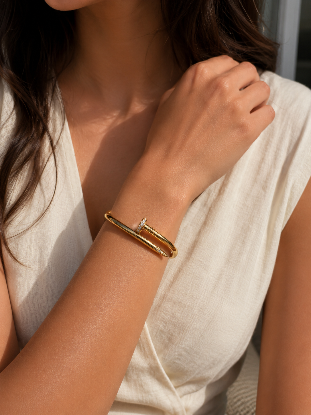 Gold Nail Bangle – 18K PVD Gold Plated Stainless Steel Bracelet | 19cm