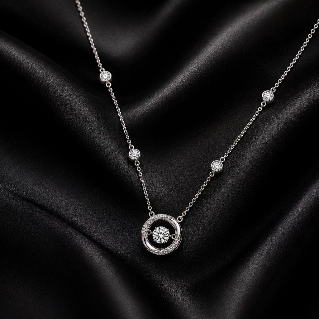 Eternal Halo Necklace | 925 Sterling Silver Halo Circle CZ Pendant Necklace