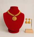 Vaibhavi Temple Necklace Set – Lakshmi Pendant with Ruby Centre Stone & Matching Earrings