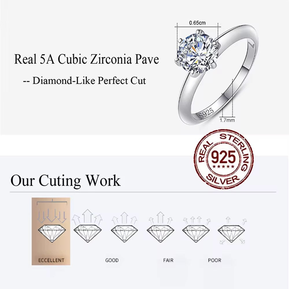 Minimalist 925 Sterling Silver Round Cubic Zirconia Solitaire Ring – Silver