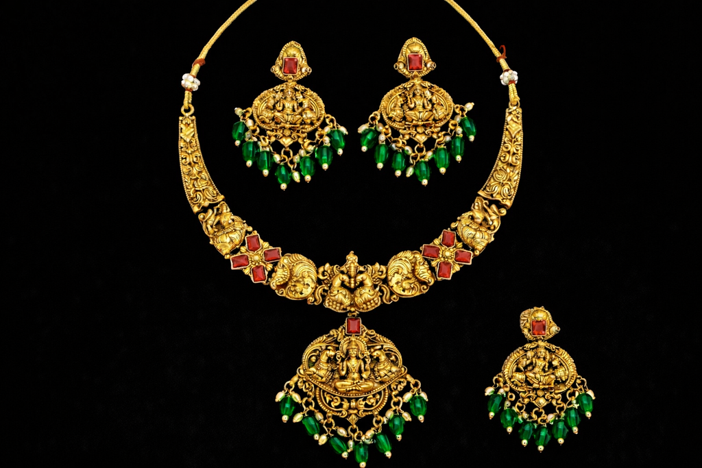 Classic South Indian Temple Necklace Set – Premium Gold Tone