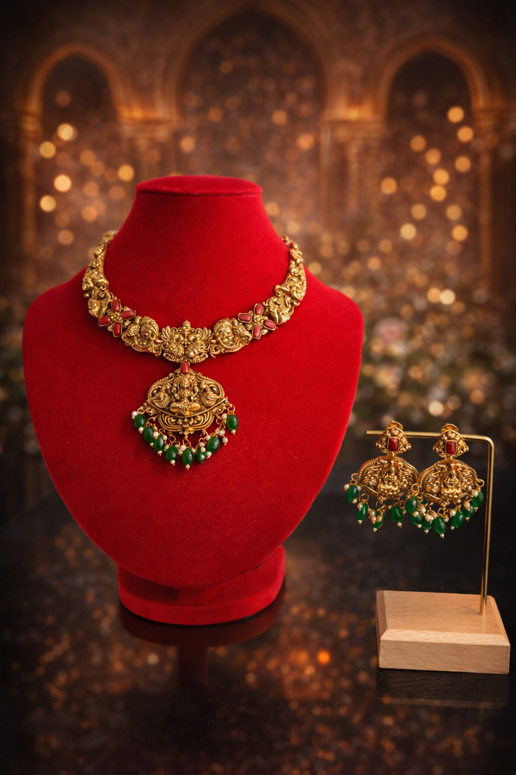 Classic South Indian Temple Necklace Set – Premium Gold Tone