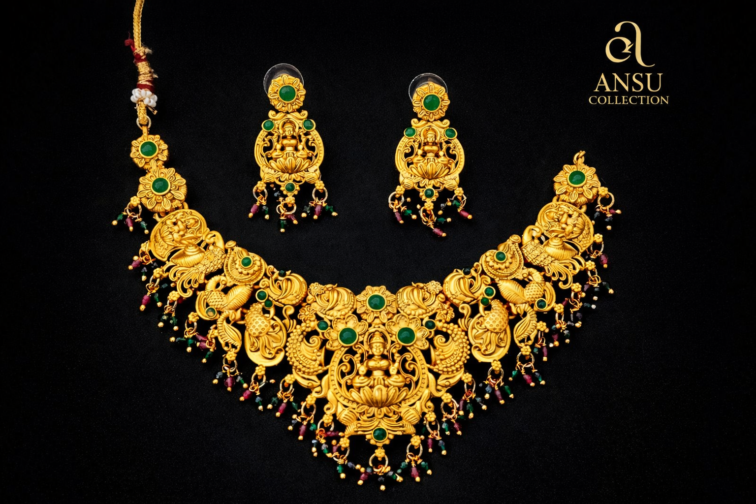Rajasi Matte Gold Bridal Temple Set with Earrings