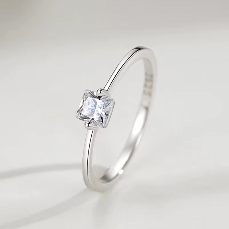 Noor ||Sterling Silver Classic Square Cubic Zirconia Ring ||Simple & Elegant