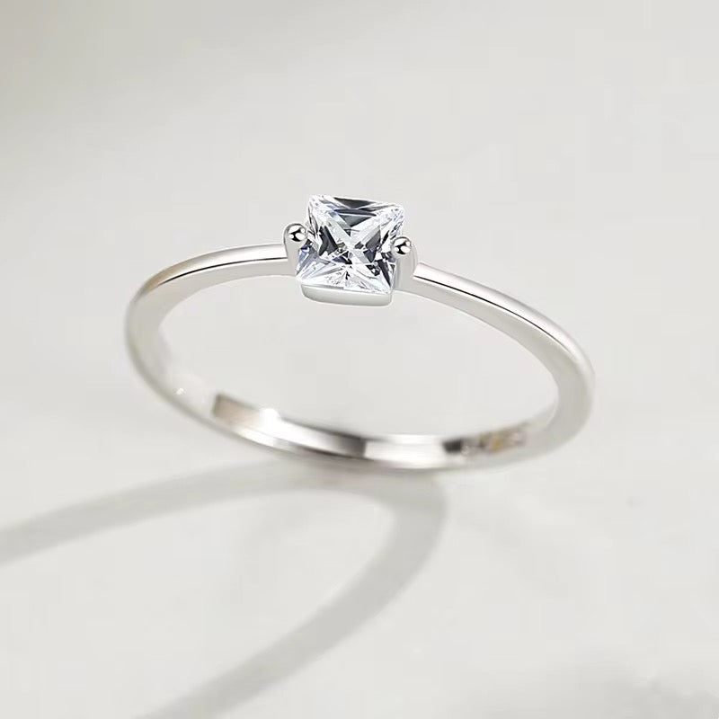 Noor ||Sterling Silver Classic Square Cubic Zirconia Ring ||Simple & Elegant
