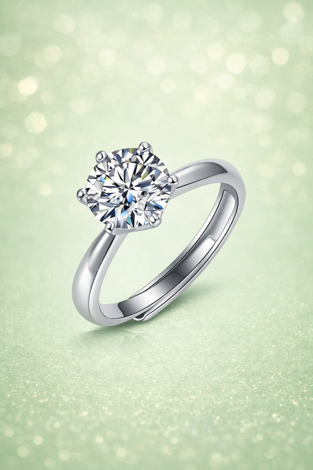 1ct Moissanite Open Adjustable Ring – 925 Sterling Silver