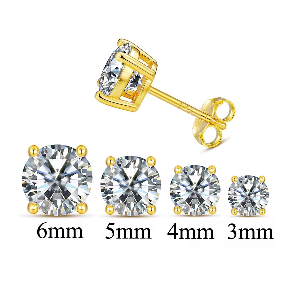 925 Sterling Silver CZ Stud Earrings – 3mm/4mm/5mm/6mm