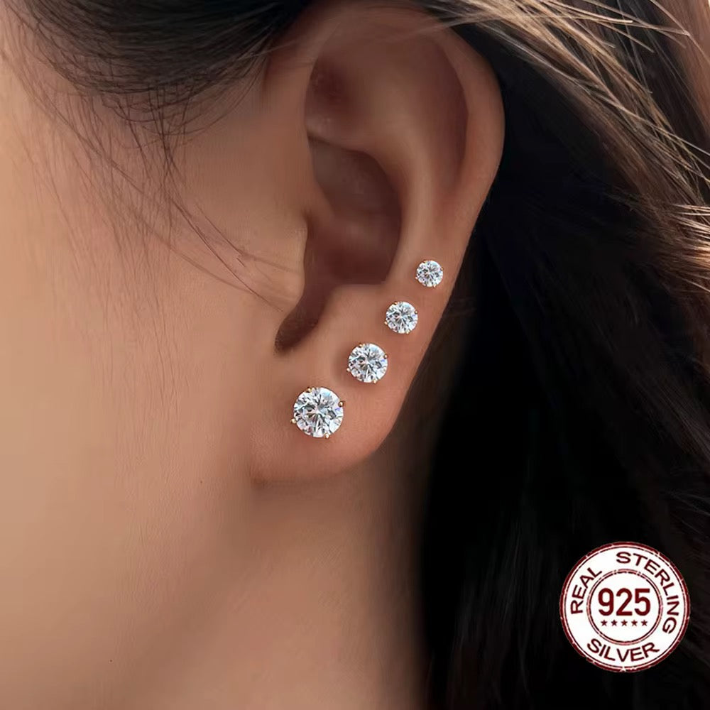 925 Sterling Silver CZ Stud Earrings – 3mm/4mm/5mm/6mm
