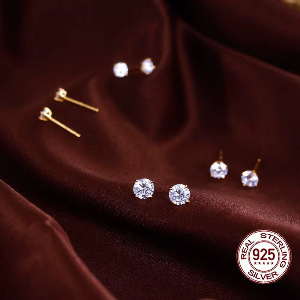 925 Sterling Silver CZ Stud Earrings – 3mm/4mm/5mm/6mm