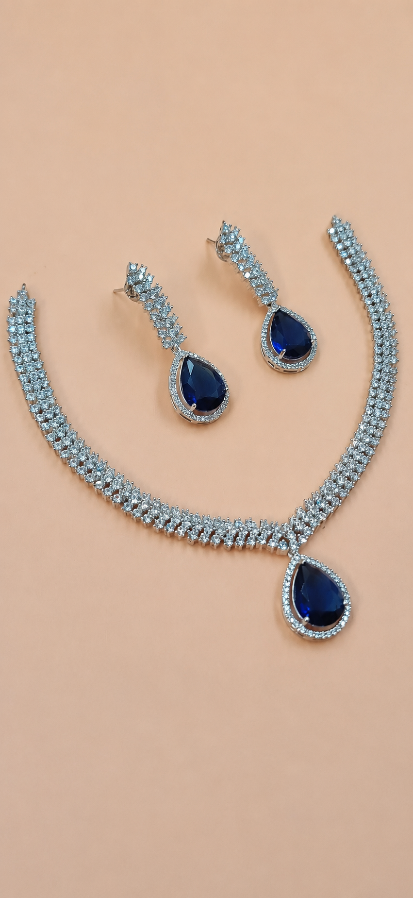 ✨ Kiara AAmerican Diamond Necklace & Earring Set | Variants:
🤍 Crystal White
💙 Sapphire Blue