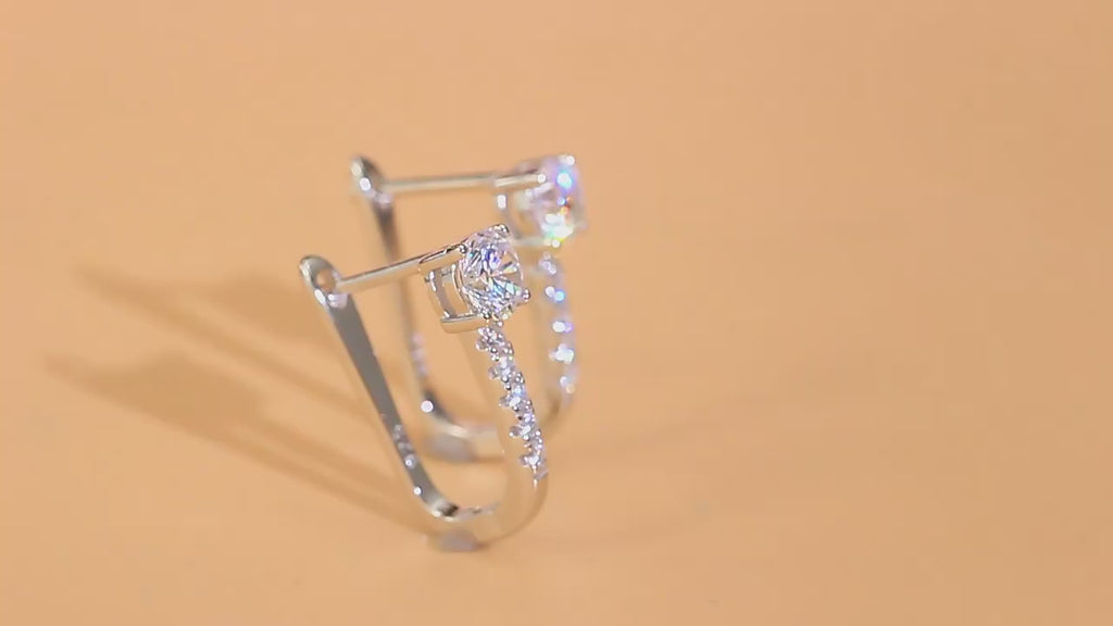 U-Shape 925 Sterling Silver CZ Huggie Hoops