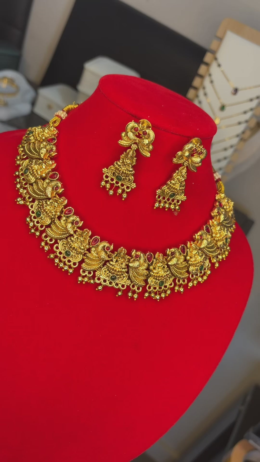 Lakshmi  Necklace Set | Antique Gold Jhumka Earrings