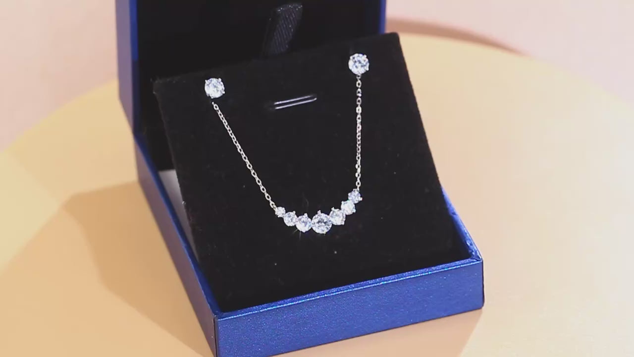 925 Sterling Silver Cubic Zirconia Smile Necklace & Stud Earrings Set