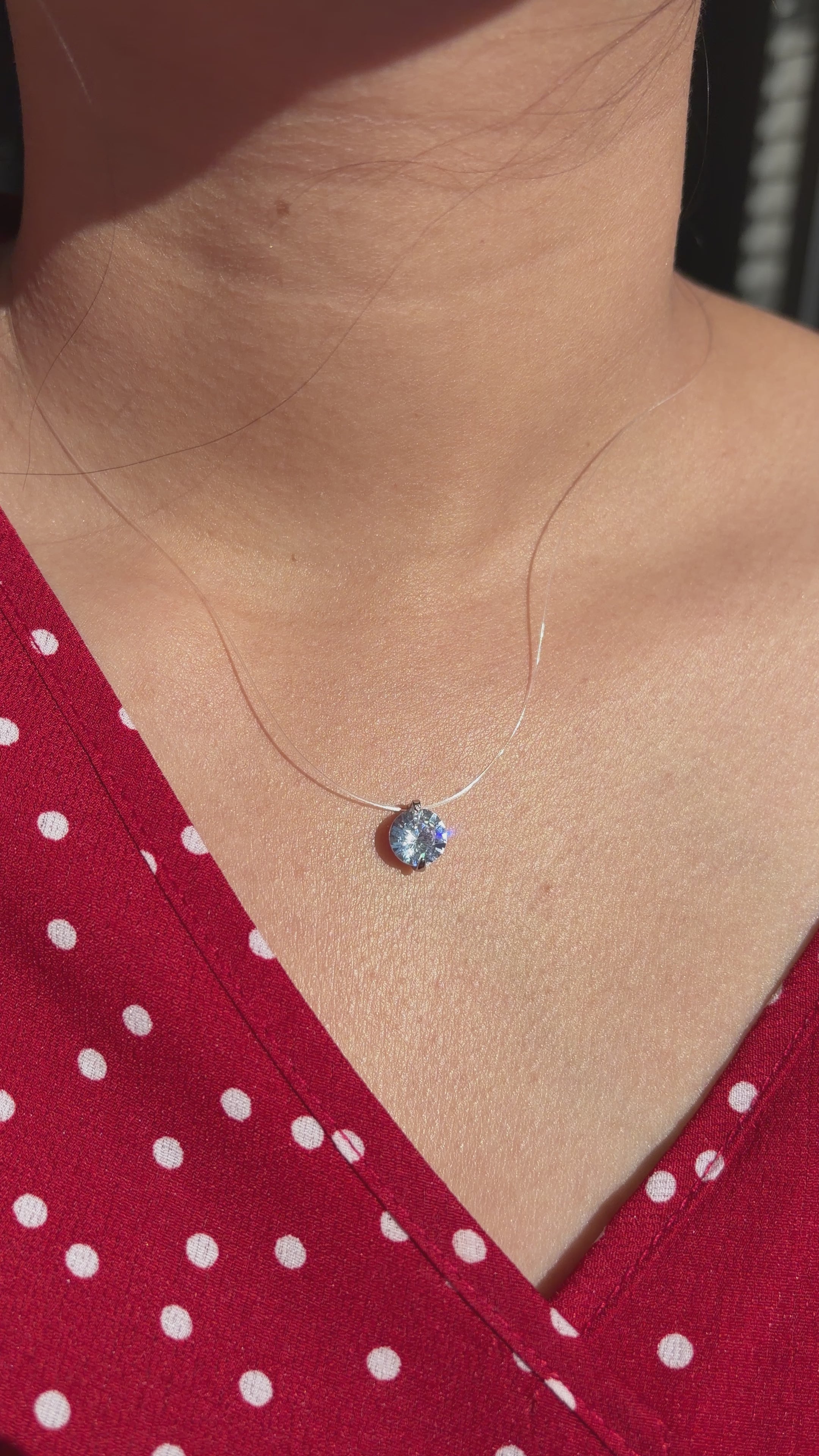 Floating Spark Necklace | Invisible Transparent Line 925 Sterling Silver CZ Pendant