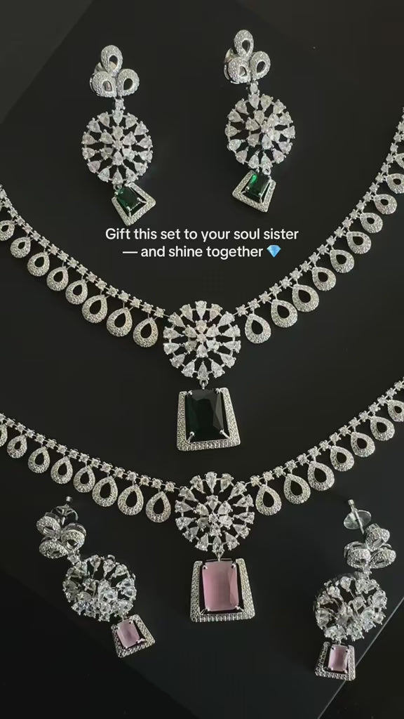 Noor Pink AD Necklace & Earring Set