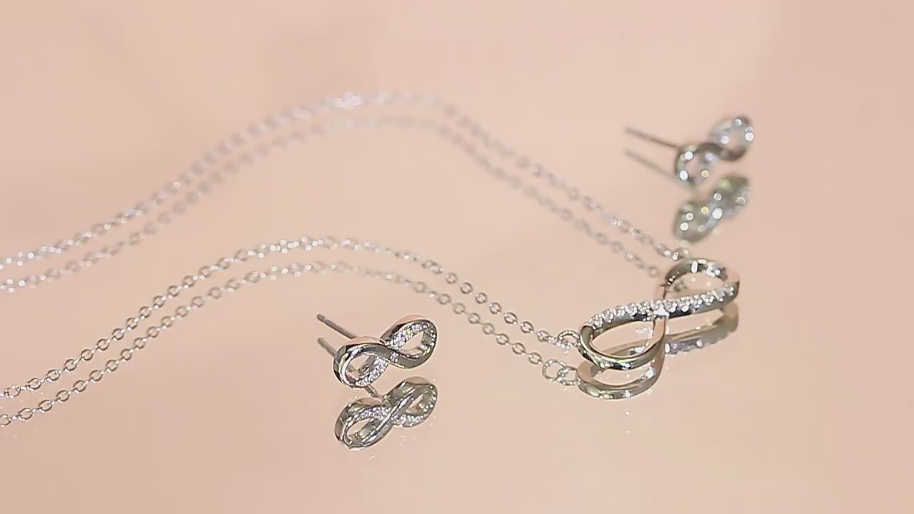 925 STERLING SILVER INFINITY CZ NECKLACE & EARRINGS SET