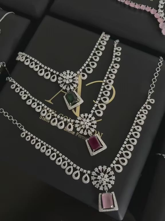 Noor Pink AD Necklace & Earring Set