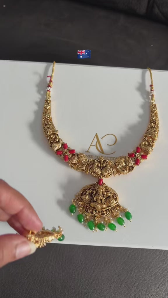 Classic South Indian Temple Necklace Set – Premium Gold Tone