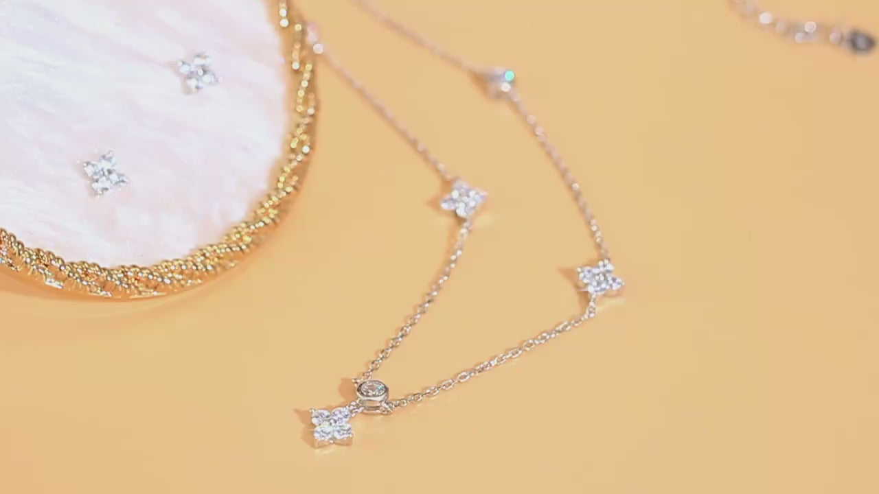 925 Sterling Silver Clover CZ Necklace & Stud Earrings | Modern Classic Style