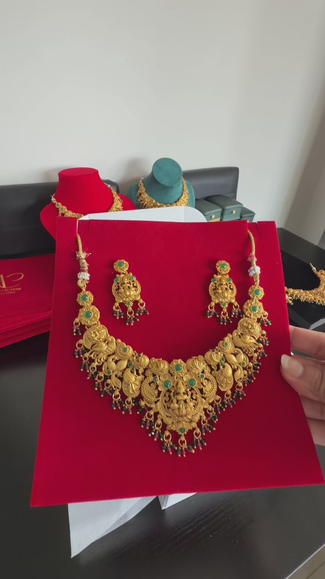 Rajasi Matte Gold Bridal Temple Set with Earrings