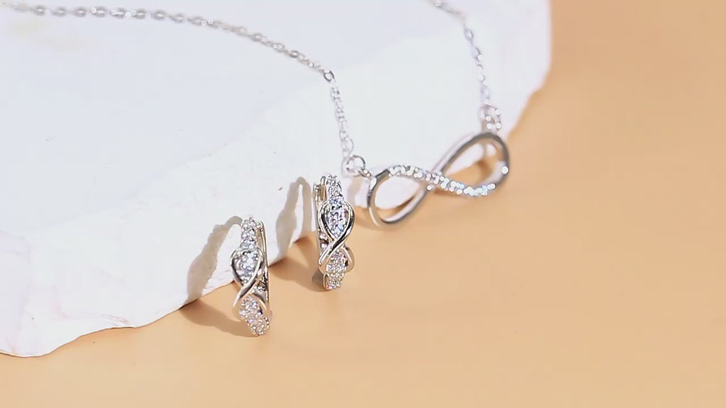 Sterling Silver Infinity Necklace & Earrings Set | Cubic Zirconia Sparkle