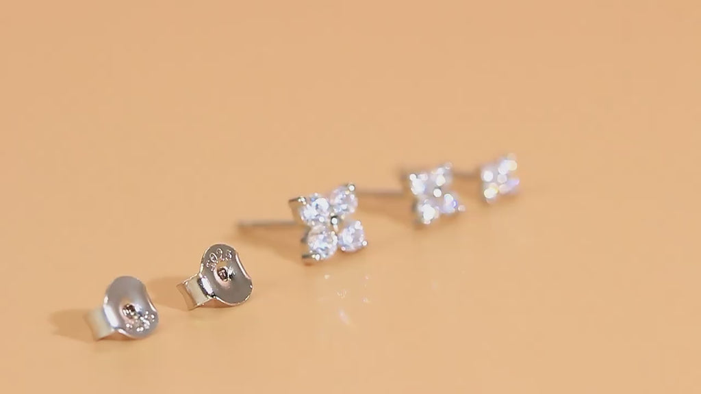 Simple Flower Stud Earrings – 925 Sterling Silver CZ (size :3mm–5mm)