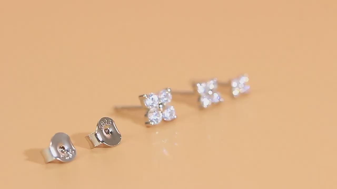 Simple Flower Stud Earrings – 925 Sterling Silver CZ (size :3mm–5mm)