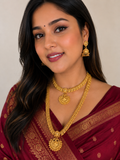 Aishwarya Temple Jewellery Set ✨
 – Long Haar, Mini Haar & Jhumka Earrings