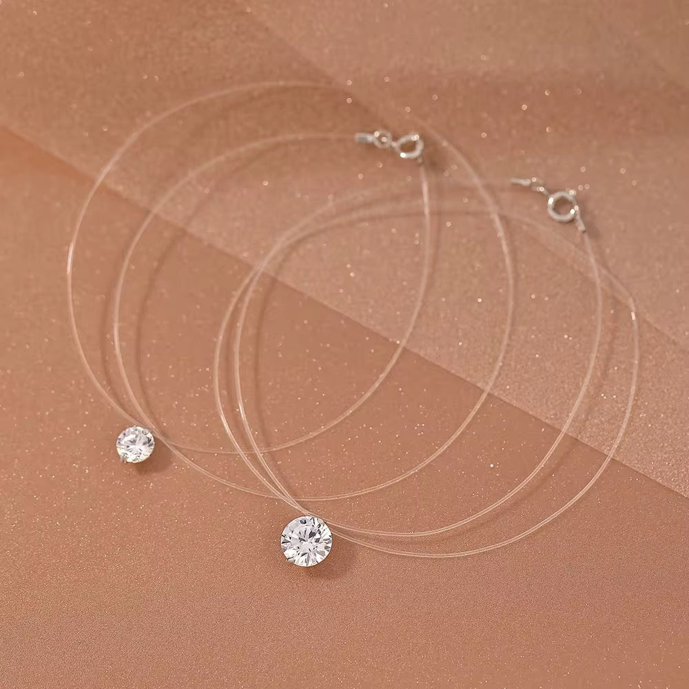 Floating Spark Necklace | Invisible Transparent Line 925 Sterling Silver CZ Pendant
