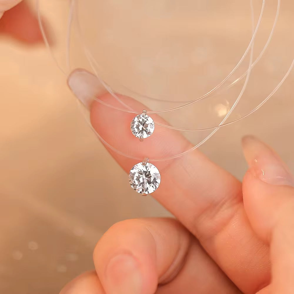 Floating Spark Necklace | Invisible Transparent Line 925 Sterling Silver CZ Pendant